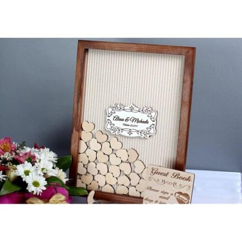 Modern hearts Guest book alternative drop box custom wooden wedding guest book ideas Memory Box shadow box frame 3D wishes box