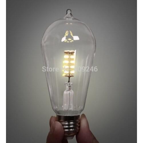 2PCS Loft E27 Edison LED SMD Bulb Lamp Light 3W Cear Glass ST58 360 Degree Warm White Cafe Bar