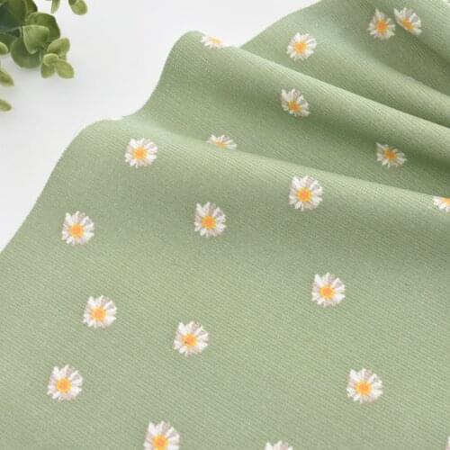Pure Cotton Grass Green Small Flowers Corduroy Fabric Clothes Skirt Childrens Clothes Shirt Handmade DIY Fabric