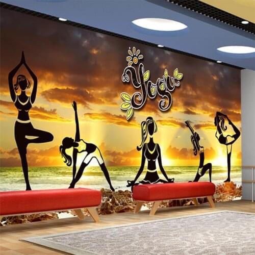 Wellyu Elegant Aesthetic Yoga Culture Wall Fitness Club Wall Custom Large Mural Green Wallpaper papel de parede para quarto