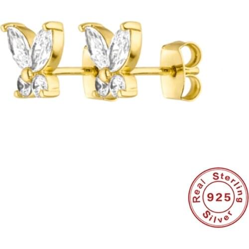 Aide Butterfly Stud Earrings Women 925 Sterling Silver Stud Earring Screw Ear Bone Nail Zircon Earrings Piercing Jewelry