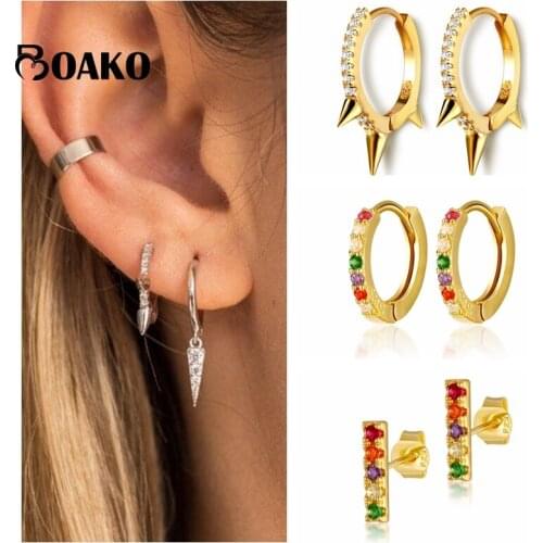BOAKO Dainty Small 925 Sterling Silver Earrings For Women Stud Earrings Gothic Girl Hoops Ear Bone aretes Punk Ear Jewelry