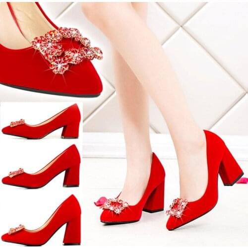 Size 33-42 Women Pumps Suede Sexy High Heels Square heel Simple Pointed Toe Slip On Wedding Pumps Fashion Party Club Shoes