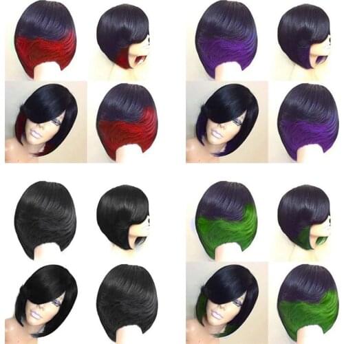 Ladies Fashion Wig Short Bob Gradient 2 Colored Wig Full Natural Human Hair Wig For Women Natural Hair
