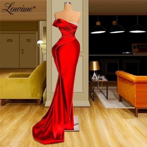 Lowime Red Mermaid Long Women Eevening Wear 2021 Formal Prom Party Dress Strapless Celebrity Dresses Customized Plus Size Gowns