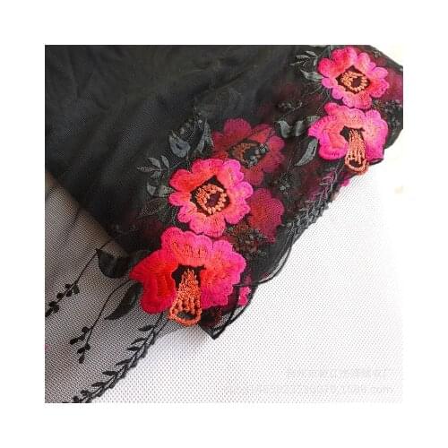 1Yard Flower LaceTrim Dress Wedding Rose Black Lace Ribbon Fabric Applique Baby DIY Embroidered Sewing Craft 20cm Width