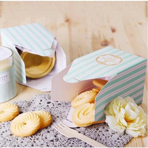 10pcs/lot Tiffany Blue White Stripe Exquisite Small Gift Box Baking Pastry Cookie Wrapper Carton Wedding Party Favor Candy Box