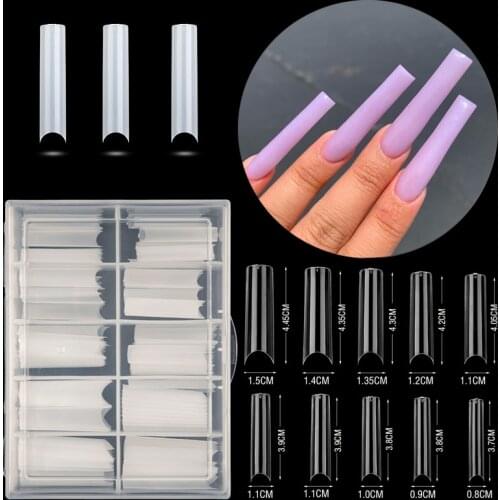 100pcs XXL Extra Long Square False Nail Art Tips C Curved Straight Nails Manicure Tools Half Cover Artificial Acrylic Fake Nails