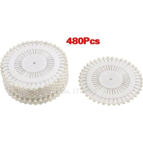 480PCS 1.5" White Faux Round Pearl Straight Head Pins , Dressmaking Sewing Pin Craft Tool AA7505
