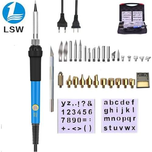 60W Soldering Iron Wood Burning Kit Adjustable Carving Pyrography Tool Soldering Welding Tip Kit Wood Embossing Burning Set