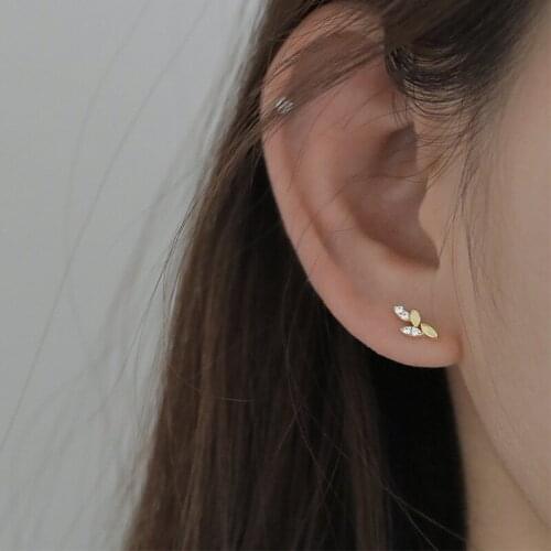 925 Sterling Silver Irregular Leaf Stud Earrings for Women Luxury Elegant Wedding 14k Real Gold Small Earring Party Jewelry