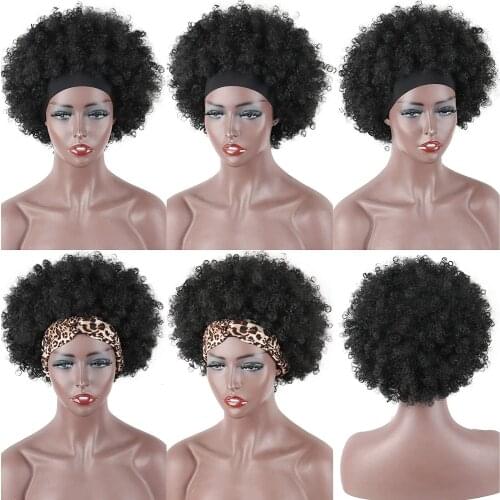 Afro Kinky Curly Wig with Headband for Black Women Synthetic Hair Machine Made Headband Glueless Synthetic Wigs for Daily Wear