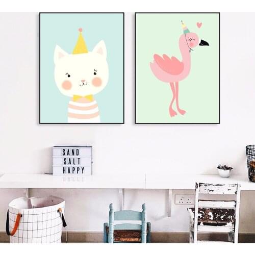 Watercolor Animals Childrens Canvas Art Print Painting Poster Wall Pictures For Kids Room Home Decorative Wall Decor No Frame