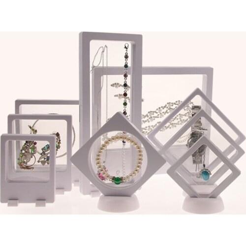 White 3D Floating Jewelry Display Frame Stand Necklace Bracelet Earrings Display Box Holder 5 Sizes