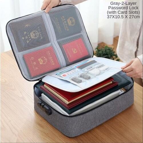 Large Capacity Multi-layer Document Tickets Passport Storage Bag Certificate File Organizer Case Home Travel Briefcase with Lock