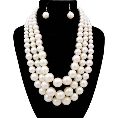 Big Pearl Jewelry Bridal Necklace Sets Vintage Statement Choker Collar Wedding Accessory Multi layer pearl Neckalce Jewelry