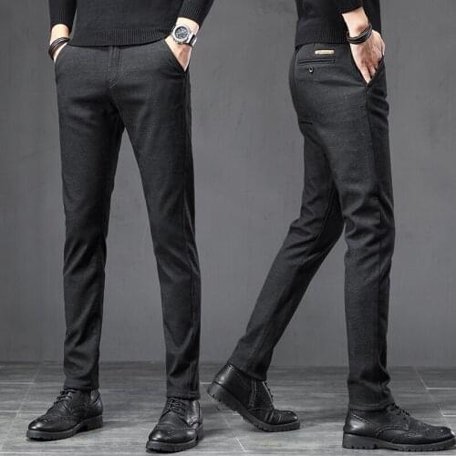 Spring Autumn New Mens Regular Pants Slim Straight Business Fashion Mid Waist Trousers Male Plus Size 38 Black Gray Navy Blue