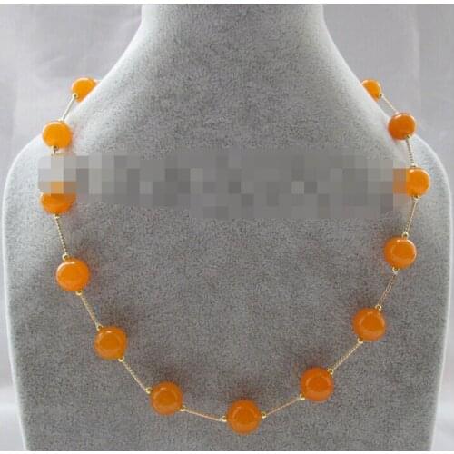 CBN508 Beautiful 20" 12mm perfect round orange necklace - plated clasp