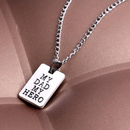1pc Fashion Accessories "my Father My Hero" Letter Pendant Chain Plate Silver Color Necklace Family Love Necklace Gift Man