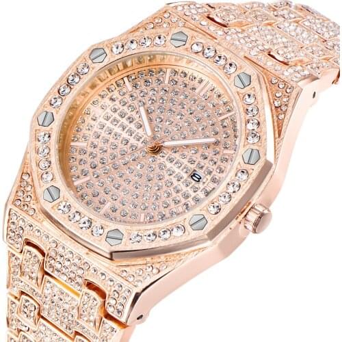 Hip Hop Watch Men Top Luxury Brand Mens Watches Iced Out Diamond Quartz Watch Calender Male Clock Relogio Masculino Dropshipping