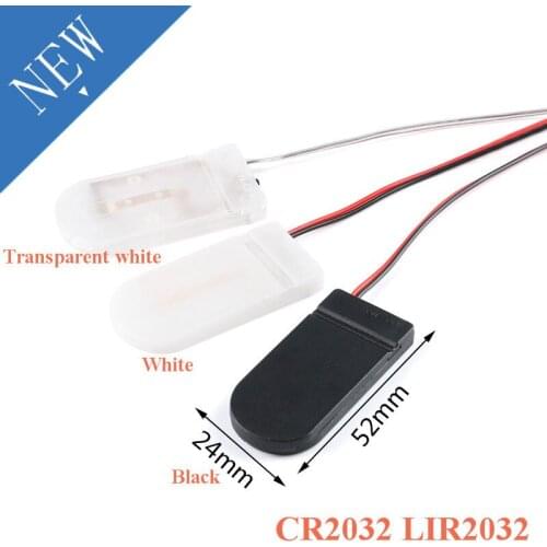 Battery Case Box CR2032 LIR2032 6V 1x2 Button Battery Button Coin Cell Holder Plastic Black White Transparent White with Cable