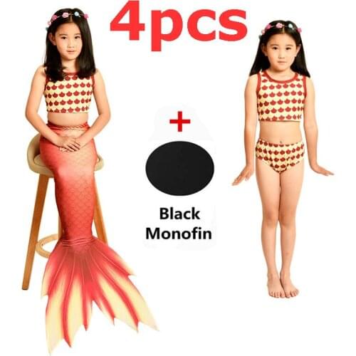Girls New Big Mermaid Tail With Black Monofin Children Halloween Swimmable Cosplay Costumes Kids Swimsuits Beach Fancy Tails