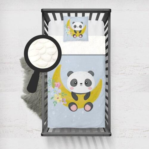 Kids Minky Blanket Super Soft and Warm Blankets Children for Couch and Bed Yellow Moon with Panda Model 097