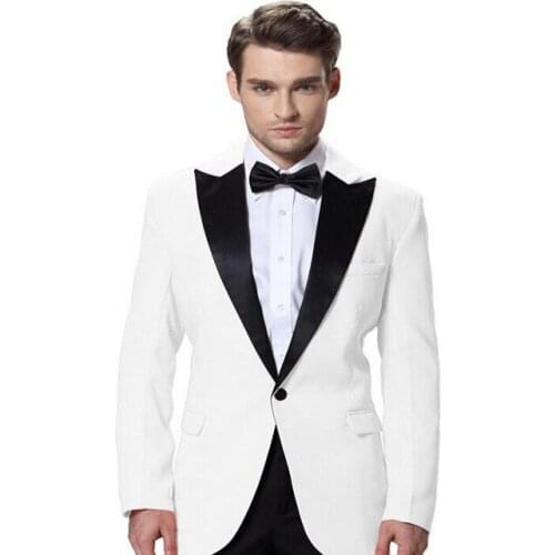 Elegant Sigle Breasted Man Suits White/Gold/Grey Groom Tuxedos Groomsman Wedding Suits Business Men Work Wear (Jacket+Pants+Bow)