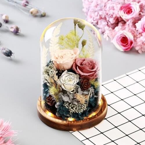 Dried Real Flowers Beauty and the Beast Eternal Rose Wedding Home Decor In Glass Cover For Valentines Mothers day Gift