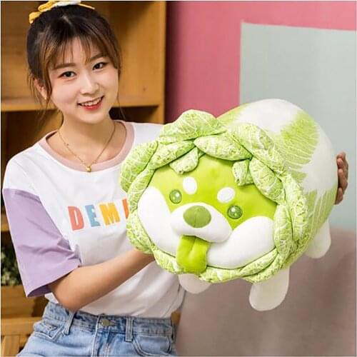 Kawaii Chinese Cabbage Shiba Inu Vegetable Dog Plush Toys Big Pillow Stuffed Animal Room Decor for Kids Baby Gifts