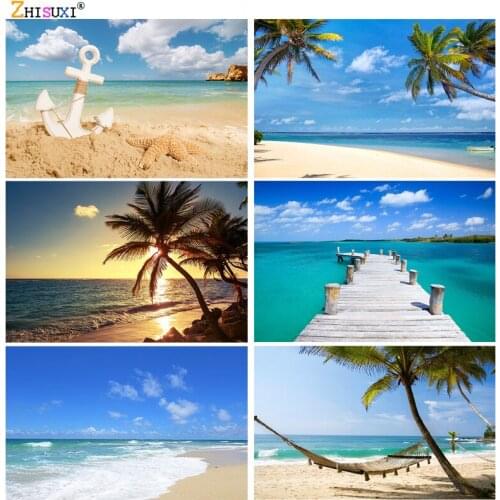 Summer Tropical Sea Beach Palms Tree Photography Background Natural Scenic Photo Backdrops Photo Studio Props 2133 HHB-04