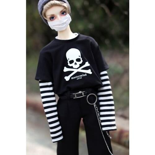 M0411 children handmade toy 1/6 1/3 1/4 uncle Doll clothes BJD/SD doll props Accessories WFake two stitched stripes skull T-shir