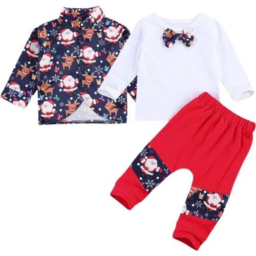 Ma&Baby 0-3Y Christmas Toddler Infant Baby Boy Clothes Set Cartoon Santa Coat Bow T shirt Pants Xmas Outfits Boy Gentleman Suit
