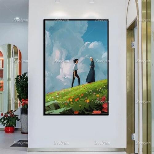 Canvas Wall Art Howls Moving Castle Home Decorative HD Printed Poster Painting Anime Flower Modular Picture Type For Living Room