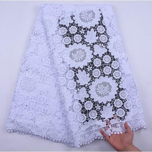 Latest Design African Cord Guipure Laces Fabric With Stone Pure White High Quality Guipure Water Soluble Embroidery For Dress