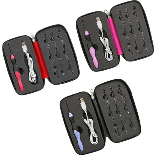 New 9 in 1 USB Light Up Crochet Hooks Knitting Needles LED Sewing Tools Set Kit Weave Tool Kit Sewing Accessories