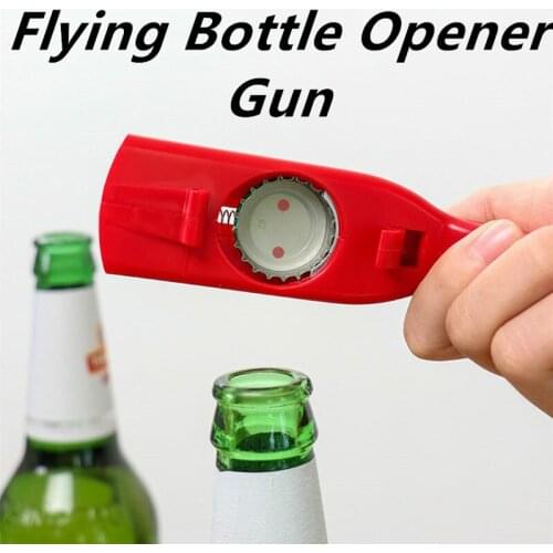 Portable Cap Gun Creative Flying Cap Launcher Bottle Beer Opener Bar Tool Drink Opening Gun Shaped Bottle Lids Shooter Red Gray
