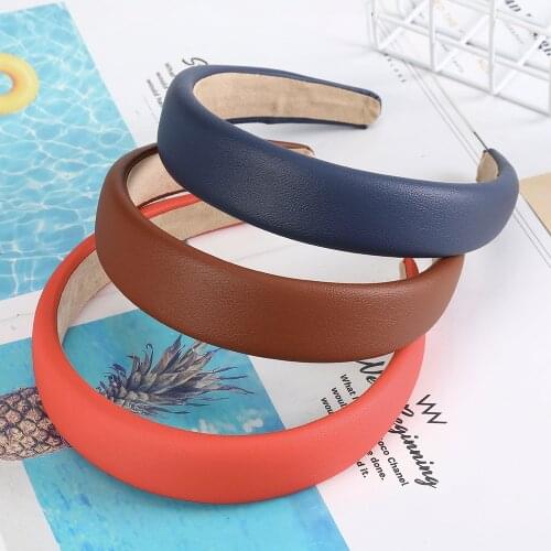 Levao Leather Sponge Headband Solid Color Thick Leather Headband Simple Party Headband for Women Hair Accessories