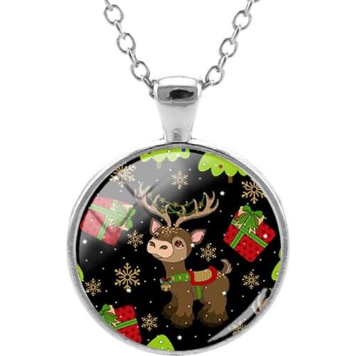 JWEIJIAO Christmas jewelry Glass Dome Pendant Necklace Cabochon cartoon Photo Xmas santa Frame Pendant Necklace for girls CM709