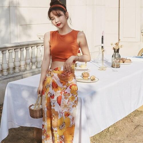 Sexy 3 Piece Swimsuit Women Bandage Biquini Brazilian Summer Bathing Suit Bikini Swimwear Women Crop Top and High Waist Skirt