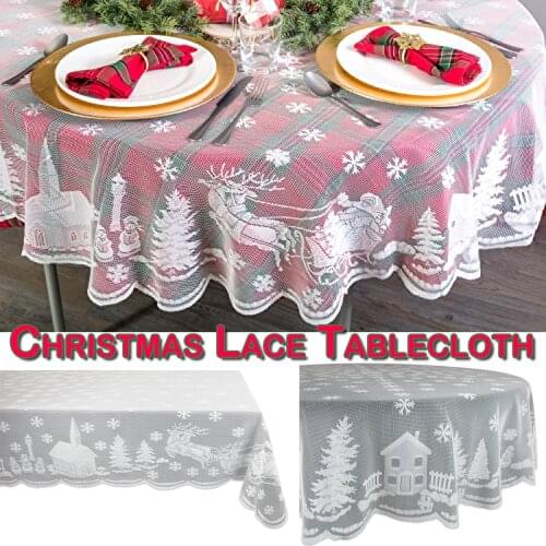 Home Table Cover Elk Decoration Christmas Lace Snowflake White Lace Tablecloth Christmas Snowflake Elk Pattern Home Party Decor
