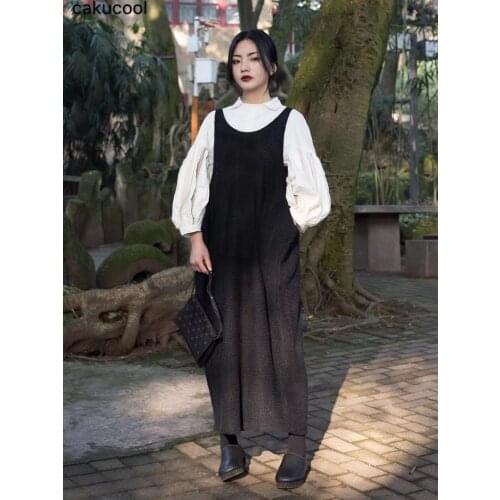 Cakucool 2019 Spring and Summer Retro Fashion Black Academy Japanese Arts Knitting Knitted Casual Belted lo Dress Sling Girl