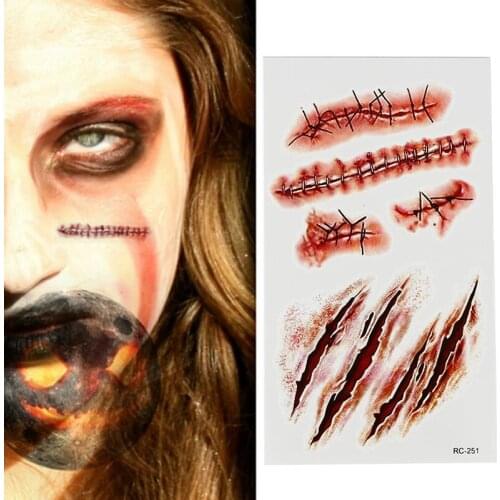 Waterproof Halloween Scars Tattoos Fake Scab Blood Makeup Wound Injury Sticker Tattoo Sticker Temporary Tatoo Halloween Tattoos