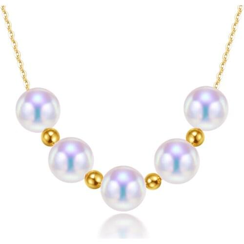 Fine Jewelry 18K gold chain, natural Akoya seawater pearl necklace pendant, clavicle send girlfriend, strong light is round
