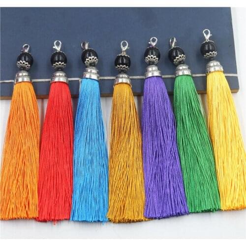 XUNZHE 4PCS 15cm Lobster Clasp Jade Beads Tassel Jewelry Curtain Clothes Accessories DIY Key Mobile Phone Bag Tassel Trim Fringe