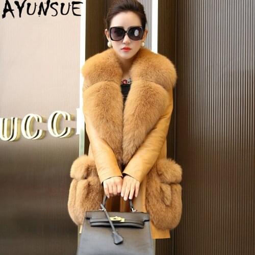 AYUNSUE 100% Real Sheepskin Coat Female Natural Fox Fur Collar Down Jackets 2020 Winter Jacket Women Genuine Leather Jacket