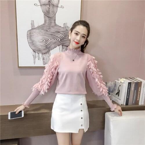 Turtleneck Sweater Women Pullover Pull Femme Hiver autumn winter Knitted Jumper New Loose Casual Solid Color sweater Leaf flower
