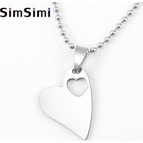 Simsimi Heart in Heart Charm Necklace for women mirror polish Stainless steel high quality wholesale 10pcs