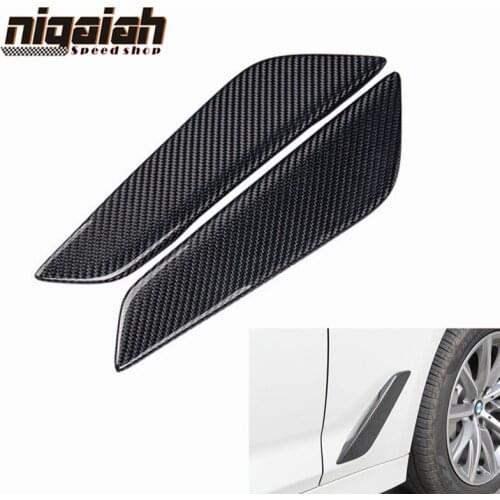 2pcs Glossy Carbon Fiber Side Wing Air Flow Intake Cover Fender Trim Hood Badge For BMW New 5 Series G30 G38 2018