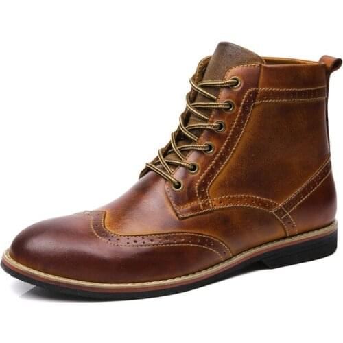 2019 Autumn NEW Men Boots Big Size 38-47 Vintage Brogue College Style Men Shoes Casual Fashion Lace-up Warm Boots For Man Brown